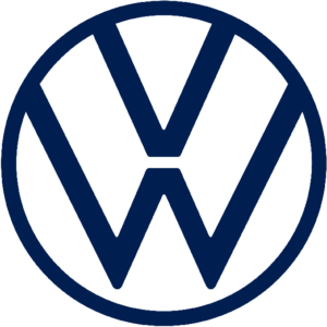 The 2019 Volkswagen logo, a simplified, flat design consisting of a stylized "W" enclosed within a circle, all in a monochromatic blue color scheme.