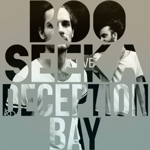 Boo Seeka on the cover of their single "Deception Bay." The design incorporates bold, overlapping text that partly obscures their faces.