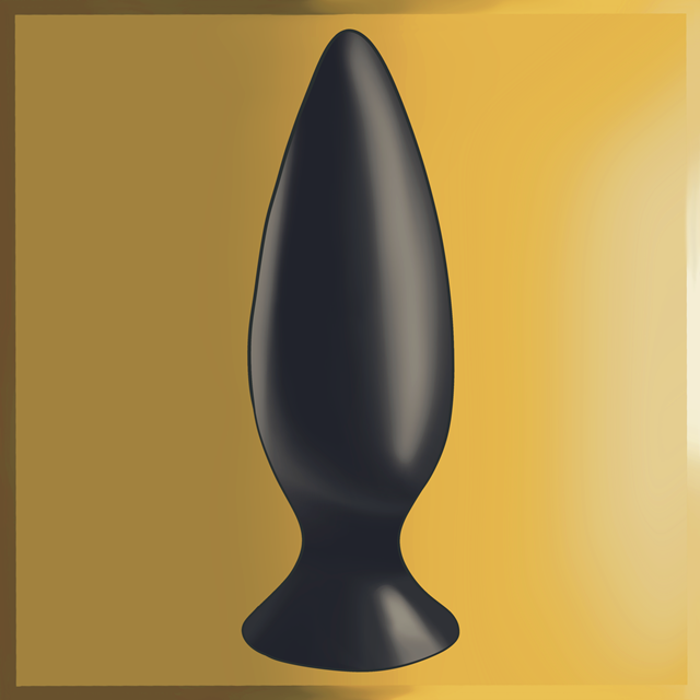 A black butt plug with a smooth, tapered design and a flared base.