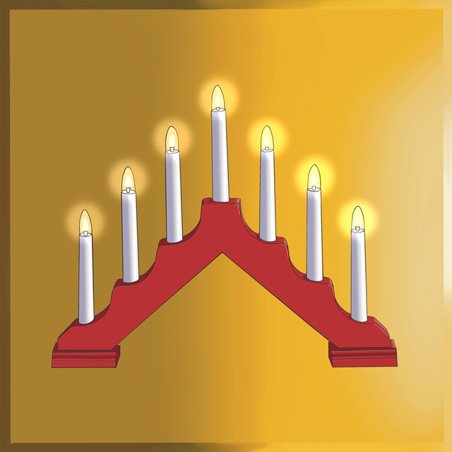 An electric seven-armed Advent candle holder with seven lights.