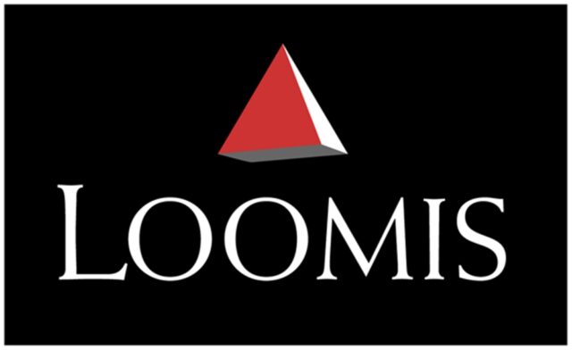 Loomis logo featuring a red pyramid-like shape above the company's name "Loomis" in bold white letters on a black background.