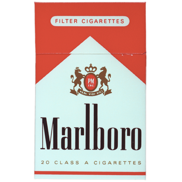 A pack of Marlboro Red cigarettes with the iconic red and white design, featuring the Marlboro logo in center and "Filter Cigarettes" label at the top.