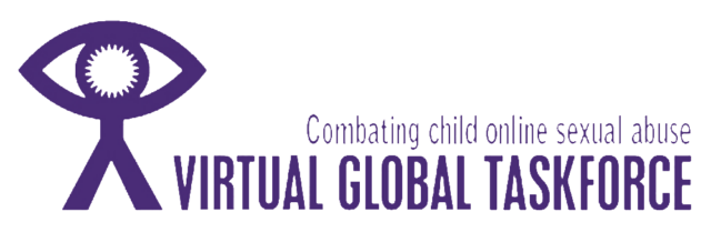 The logo of the Virtual Global Taskforce (VGT), featuring a purple eye symbol with a stylized human figure as the lower part. The text beside the logo reads "Combating child online sexual abuse" and "Virtual Global Taskforce" in bold, purple letters.